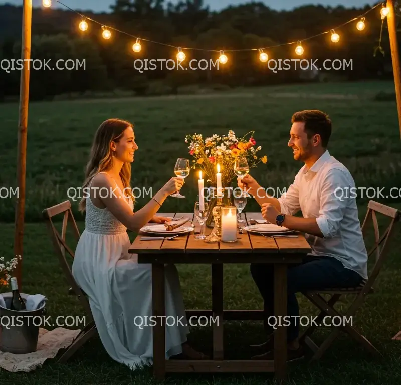 Casal em jantar à luz de velas 01