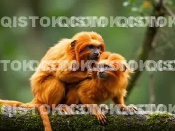 Casal De Mico-leão-dourado (Leontopithecus Rosalia)