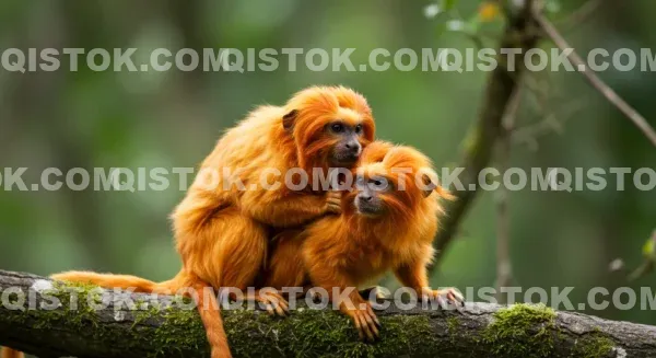 Casal De Mico-leão-dourado (Leontopithecus Rosalia)
