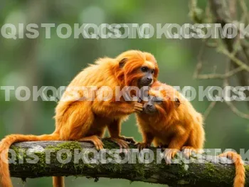 Casal De Mico-leão-dourado (Leontopithecus Rosalia)