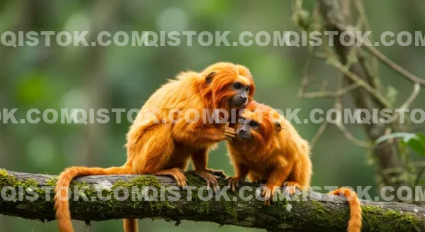 Casal De Mico-leão-dourado (Leontopithecus Rosalia)