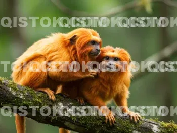Casal De Mico-leão-dourado (Leontopithecus Rosalia)