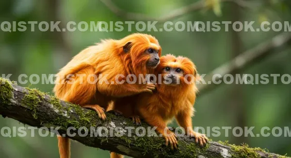 Casal De Mico-leão-dourado (Leontopithecus Rosalia)