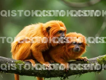 Casal De Mico-leão-dourado (Leontopithecus Rosalia)