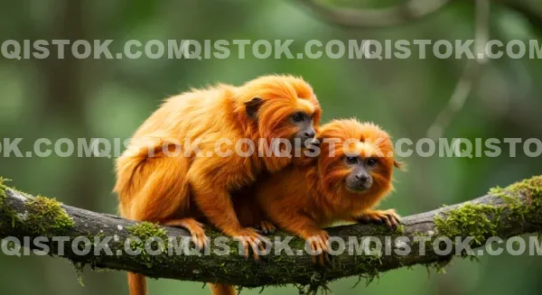 Casal De Mico-leão-dourado (Leontopithecus Rosalia)